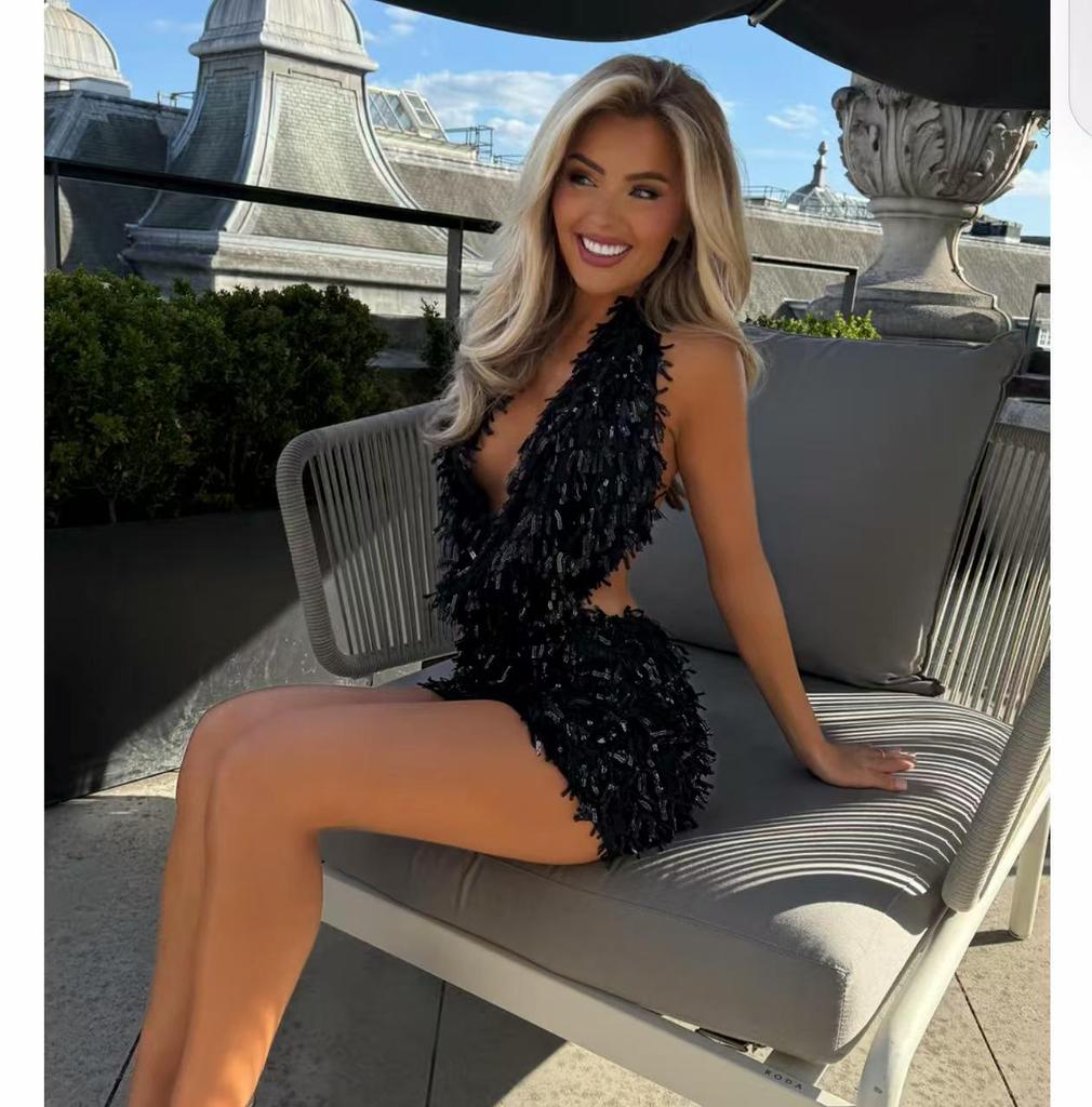 Европейский и американский сексуальный комплект с халтером, V-образным вырезом и облегающей короткой юбкой для женщин