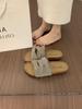 BEI LI XUAN Retro Mori Cross-strap One-word Slippers for Women's Summer Outer Wear Thick-bottomed Casual Beach Women