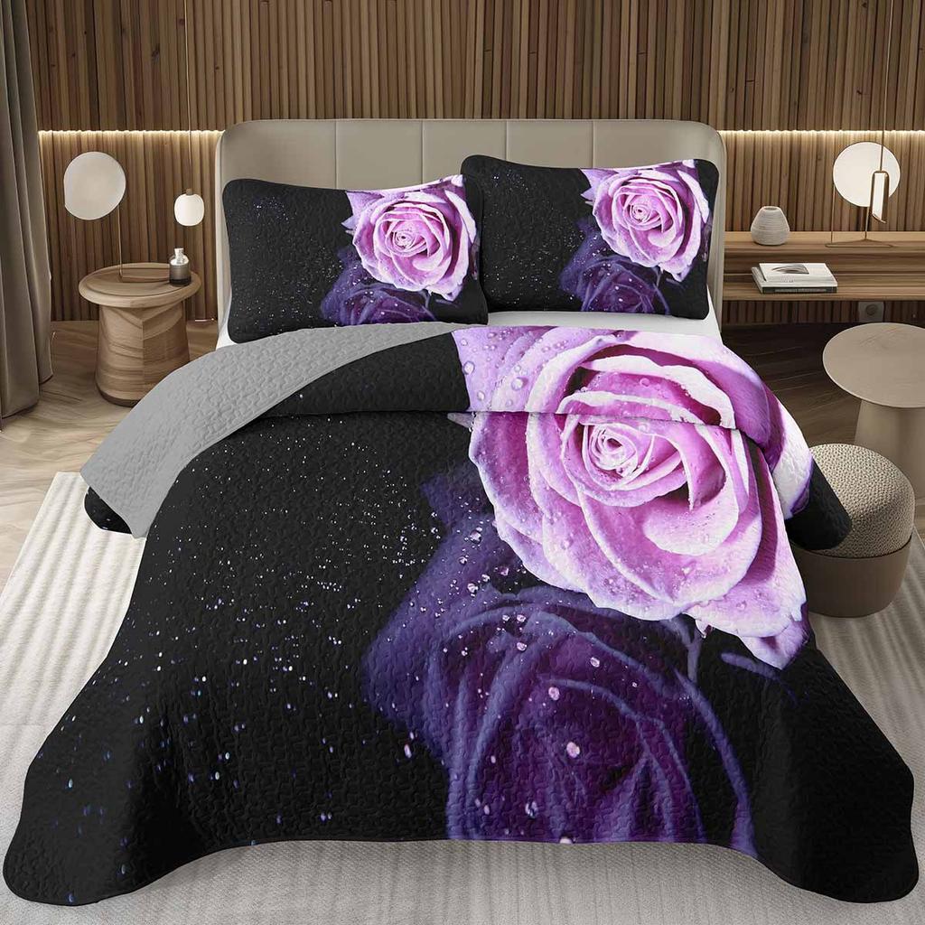 Романтическое покрывало с розами Квин/Кинг/Твин Ботаническое цветочное стеганое покрывало День святого Валентина Комплект стеганого постельного белья для девочек Женщин Декор комнаты