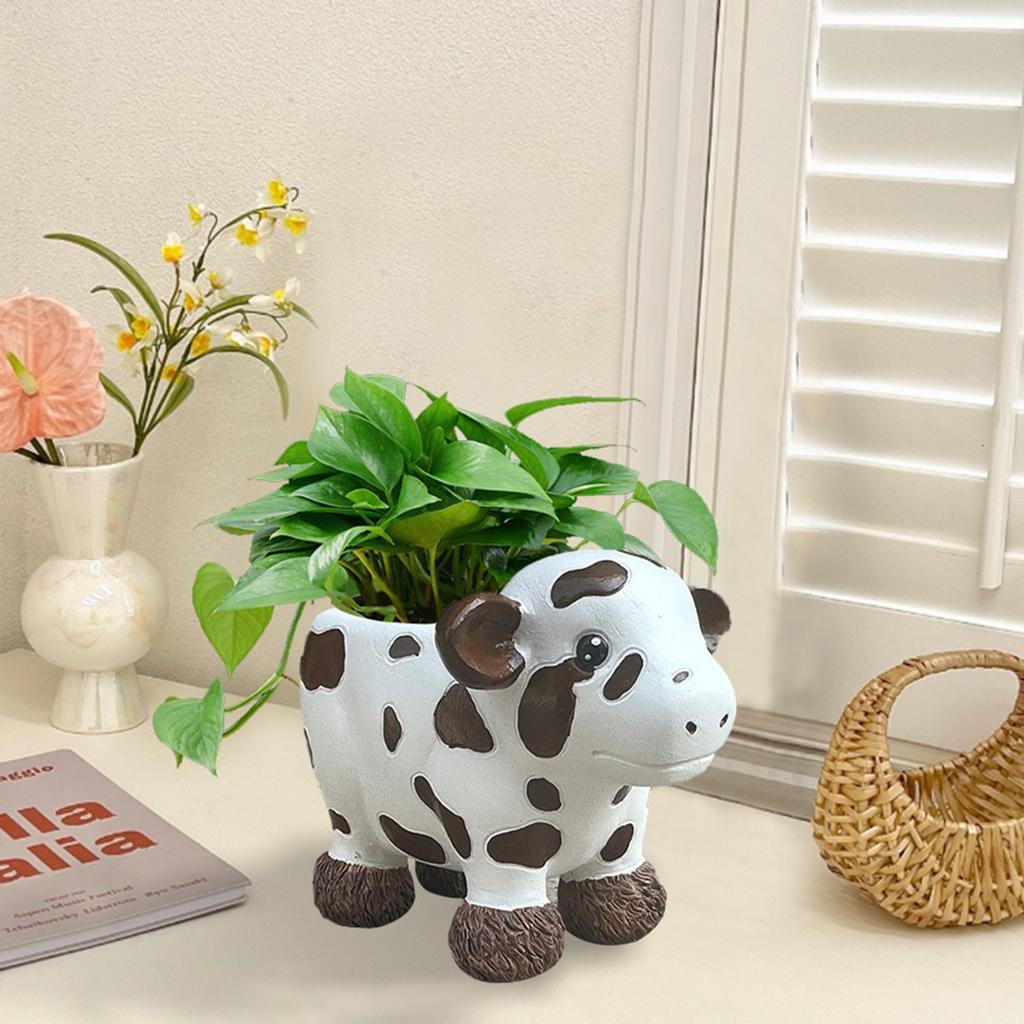Outdoor Courtyard Plateau Cow Flower Pot Resin Craft Ornaments Home Decoration Balcony Ornaments