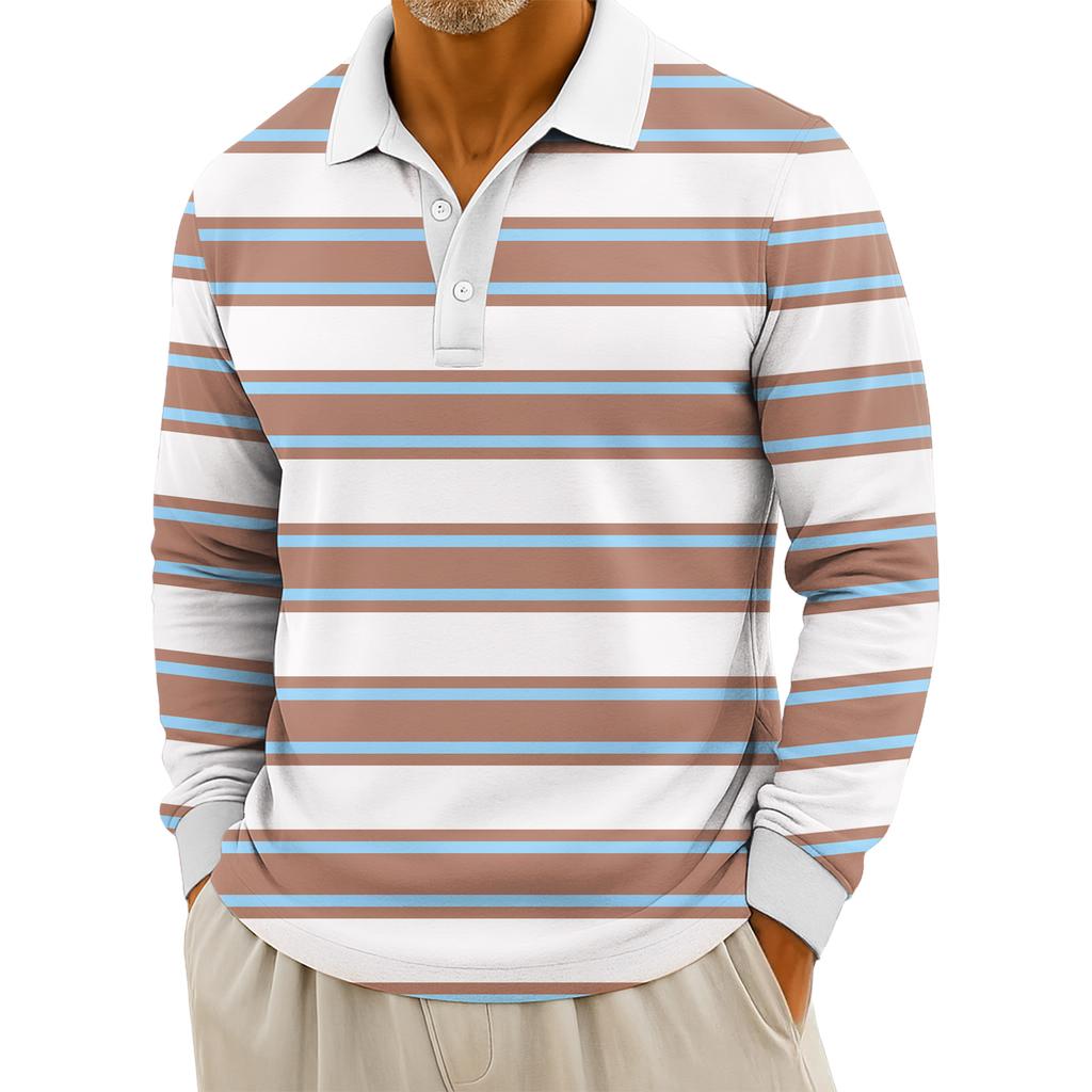 Мужские повседневные топы с длинными рукавами на пуговицах с полосатым принтом