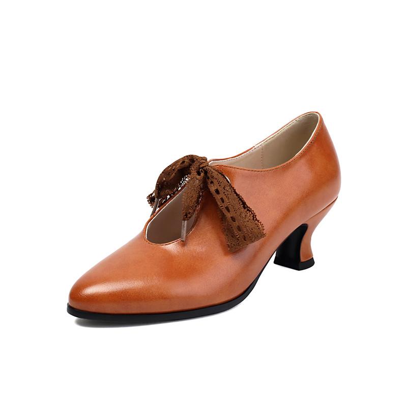 Women's Low-heeled Single Shoes Spring and Summer New Fashionable Small Pointed Large-size Lace-up Low-top Shoes