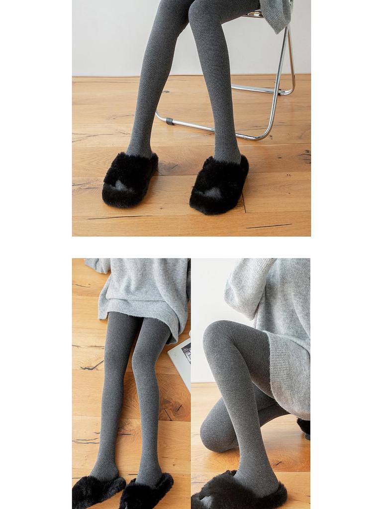 Extra Long Smoke Grey Fleece-Lined Micro Compression Vertical Stripe Women's Pantyhose Socks