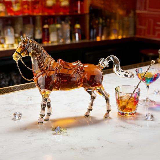 Декантер для виски "Лошадь" Ручная работа Высокоборосиликатное стекло Диспенсер для алкоголя Тема Дикого Запада Подарочная коробка для алкоголя для мужчин День отца День рождения