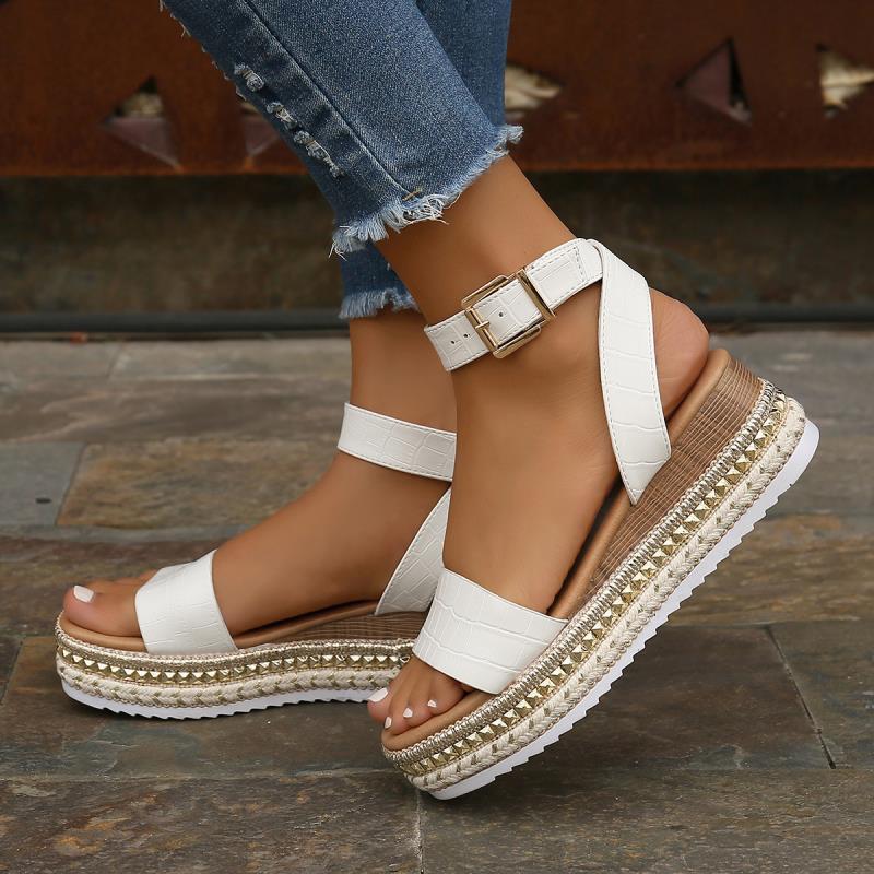 Spring Summer 2025 Women's Plus Size Hemp Rope Sole Muffin Platform Women's Sandals Buckle Wedge Heel Fish Beak Women's Sandals