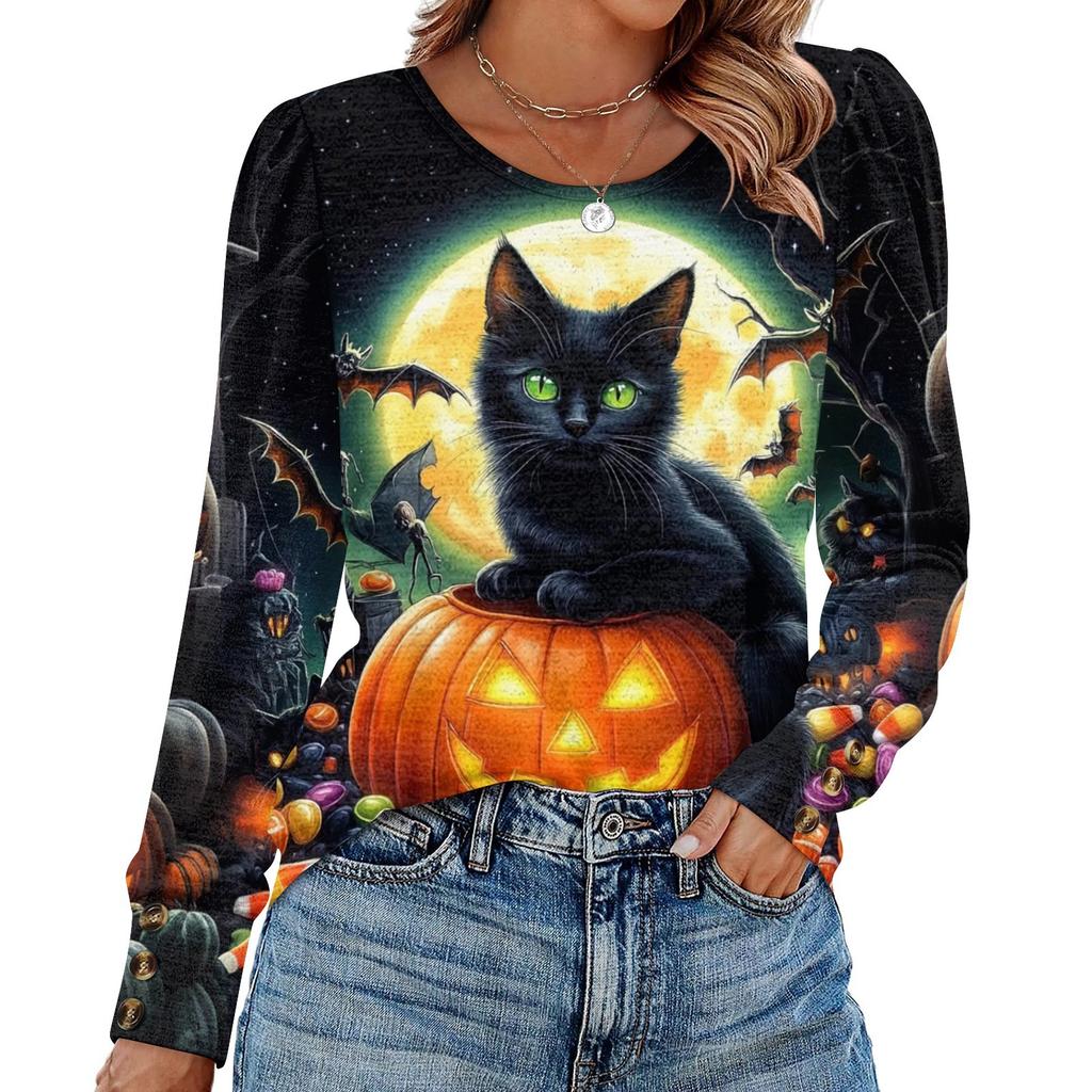 Женский модный топ с длинными рукавами и принтом на Хэллоуин