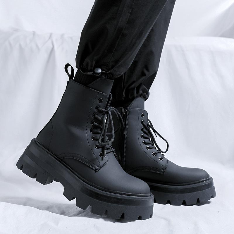 Мужские ботинки Мартин на толстой подошве, увеличивающие рост, кожаные ботинки 2024, новые кожаные ботинки средней высоты, дерби 3320-R