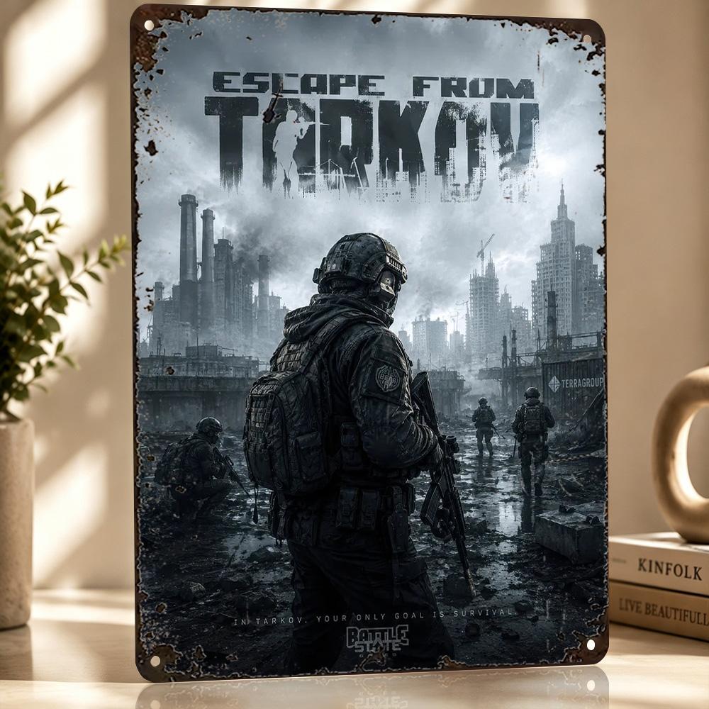 Escape From Tarkov Game Poster Retro D Printed Metal Signs Customized Wall Hanging Gift for Living Room Interior Decoration