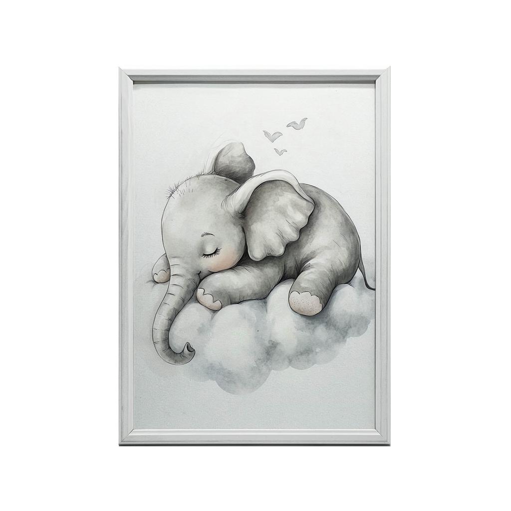Plakat Senny Słonik Na Chmurze Plakat Senny Słonik Na Chmurze, 40X50 Cm, Rama Aluminiowa Czarna, Papier Matowy 230 Gsm