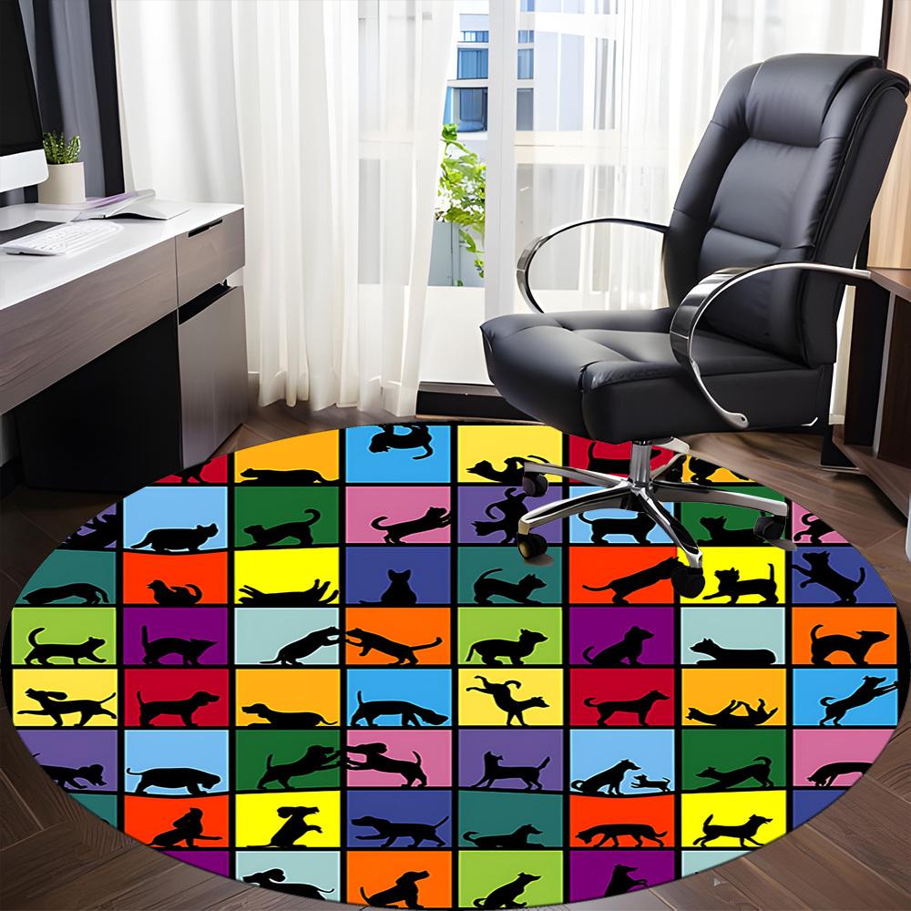 1pc Paws Playful Office Round Area Rug, Mat Suitable ForOffice, Under Office Chairs Bedroom Living Room Home Decor, Room Deco