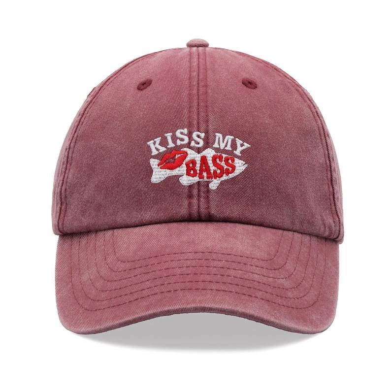 1pc "Kiss My Bass"leisure Unisex Baseball Cap,outdoor Windproof Vintage Washed Dad Skull Hat Suitable for Fishing,holiday,tralve