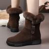 Round Toe Flat Women's Snow Boots Fleece-lined Half High Ladies Shoes Comfortable and Elegant Designer Luxury Chic Work Boot
