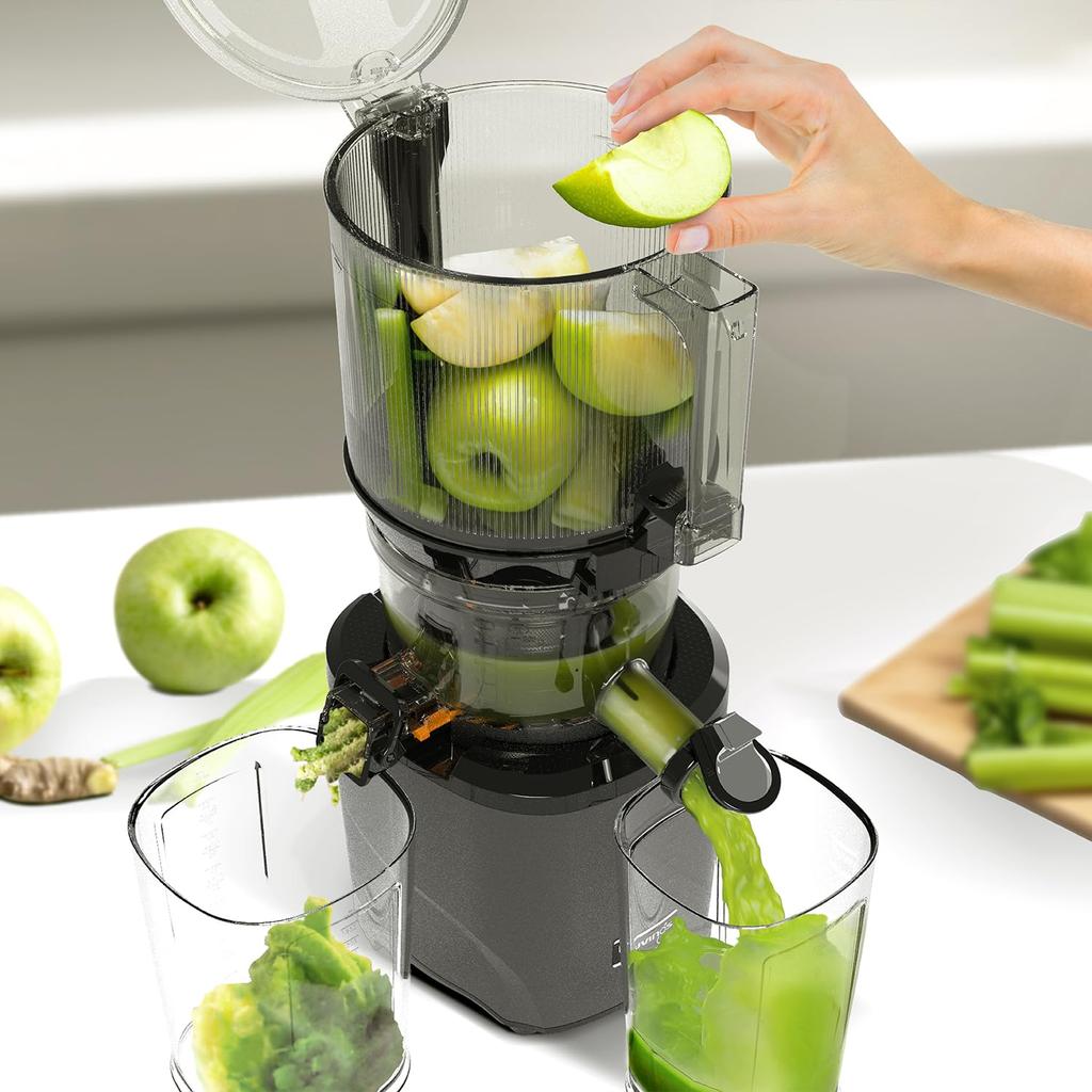 Соковыжималка Kubins Whole Slow Juicer AUTO10 с большой емкостью и автоматическим бункером для сбора сока, автоматическая нарезка [НОВИНКА], 3000 мл без помощи рук (Матовый белый)