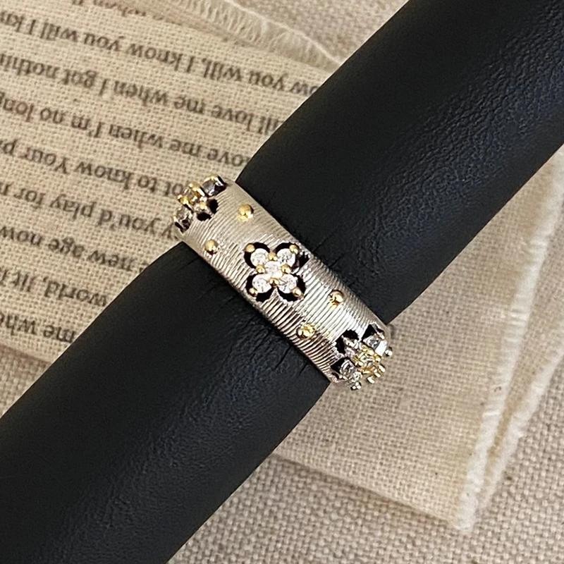 Настоящее Стерлинговое Серебро 18K Золото Циркон Звезда Круглые Открывающиеся Кольца для Женщин Винтажные Тонкие Легкие Роскошные Аксессуары