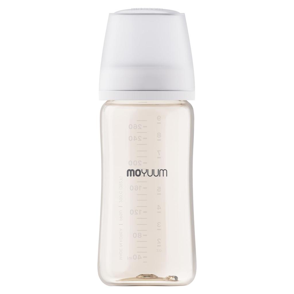 MOYUUM Plastic Baby Bottle, White, 270ml (PPSU), for Ages 3 Months and Up, Wide Neck, Round Hole, 2025 Model