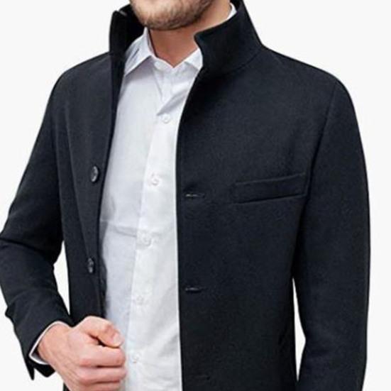 Мужское шерстяное пальто с воротником-стойкой и длинными рукавами, однобортные карманы, повседневная ветровка средней длины, верхняя одежда
