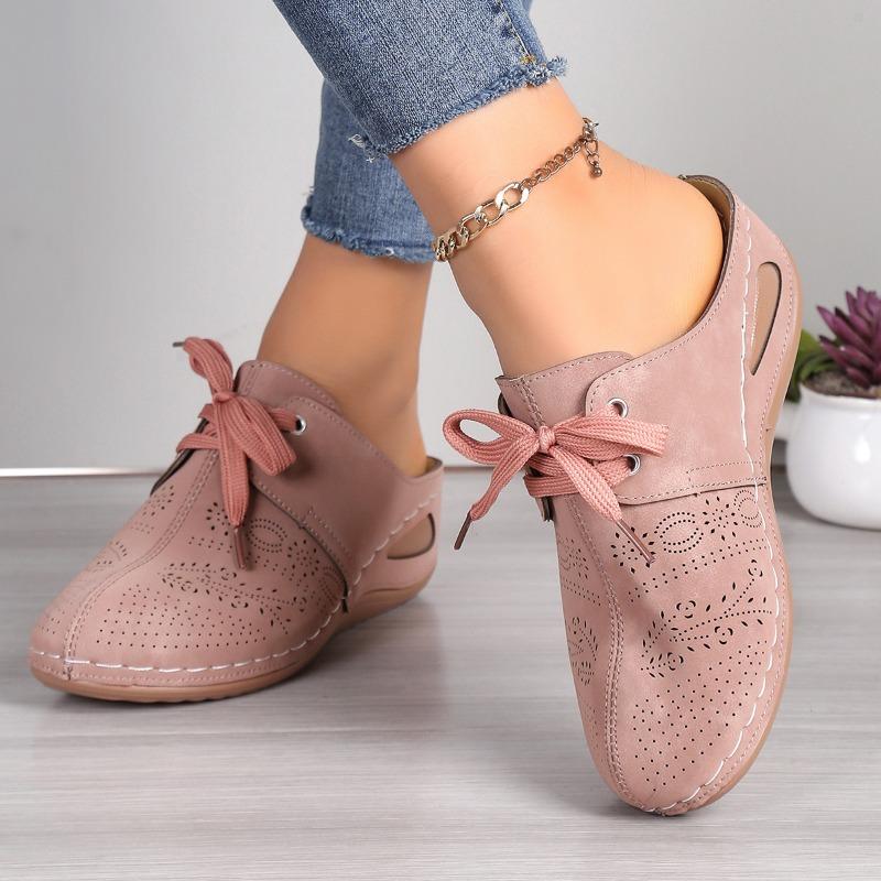 Casual Slippers with Women's Lace Up Wedge Heel and Oversized Hollow Out Slippers