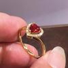 Huitan Red Love CZ Women Rings Gold Color for Wedding Engagement Heart Rings Anniversary Gift Elegant Ladies Jewelry