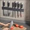 Carbon Steel Knife Holder Punch Free No Drilling Wall Mounted Multifunctional Household Kitchen Utensil Storage Organizer Rack