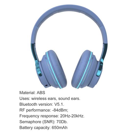 H2 Bluetooth-совместимые наушники 5.1 с цветной светодиодной подсветкой Портативная складная беспроводная гарнитура для игр