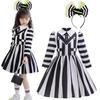 Девушка Хэллоуин Платье Ужасный Монах Черно-Белое Полосатое Платье Ролевая Игра Косплей Костюм Платье