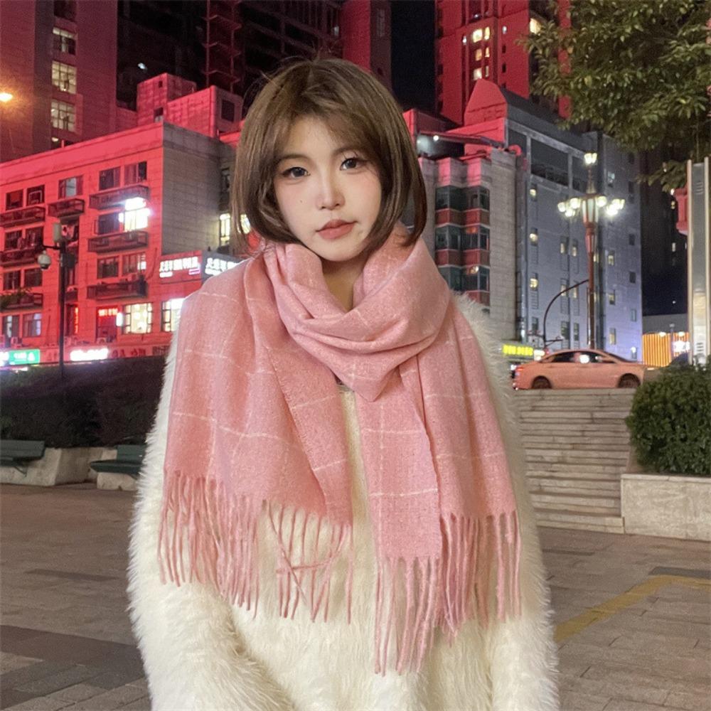 Solid Color Winter Cashmere Scarves Cashmere Shawl Cape Wraps Retro Plaid Wool Scarf Student