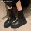 Women Platform Ankle Boots Retro Leather Mid Heels Shoes 2025 Trend Designer Goth Classic Motorcycle Winter New Botas De Mujer