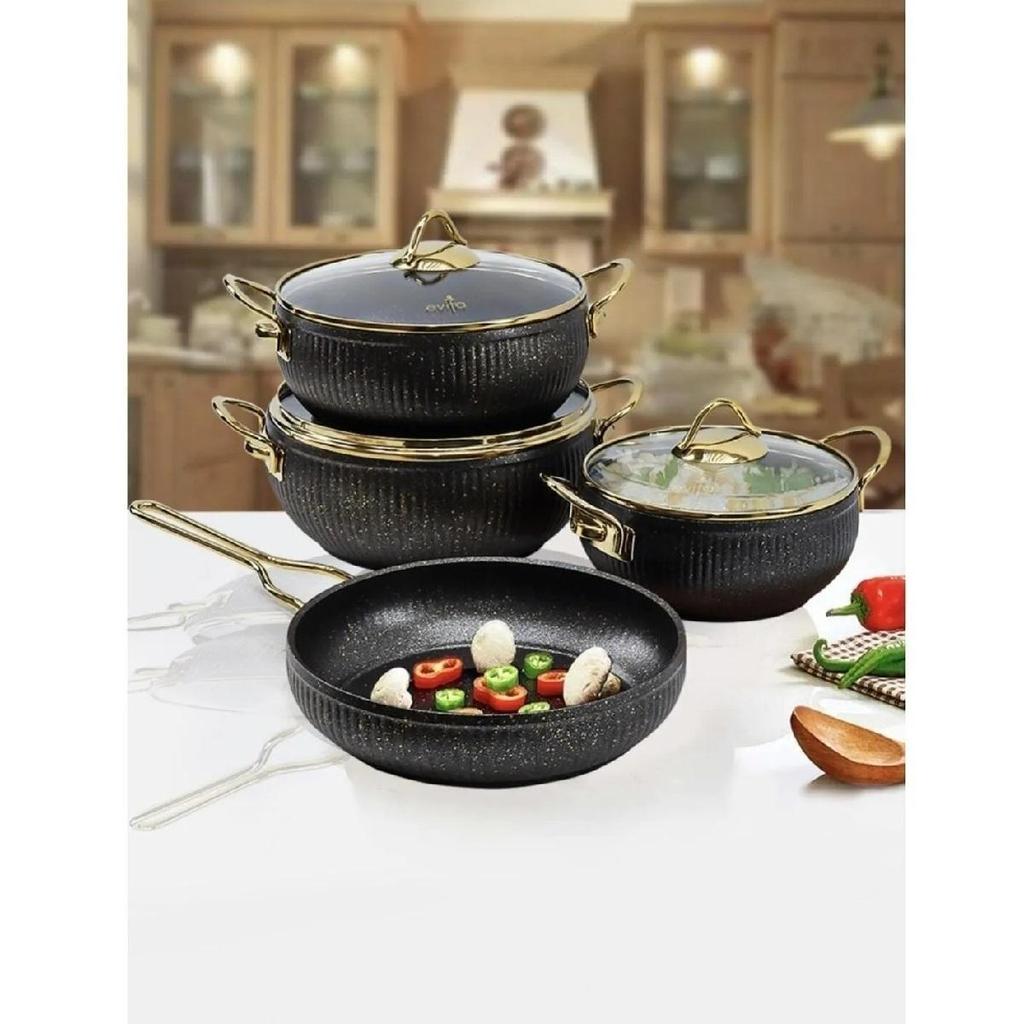 Набор из 7 гранитных сферических кастрюль со стеклянной крышкой, огнестойким с антипригарным покрытием