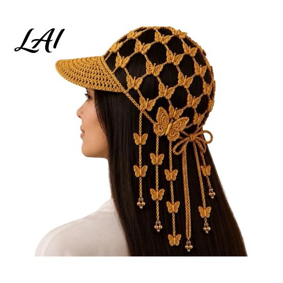 Fashionable Accessory for Holiday Gifts Boho Crochet Baseball Cap Knitted Hollow-Out Sun Hat Breathable Knit Stylish Casual Outdoor Protection