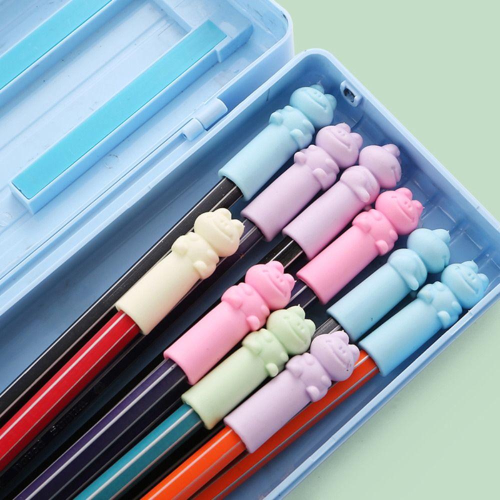 10PCS Cat Shape Erasers 2 in 1 Pencil Extender Cartoon Pen Top Protector  Students Gift