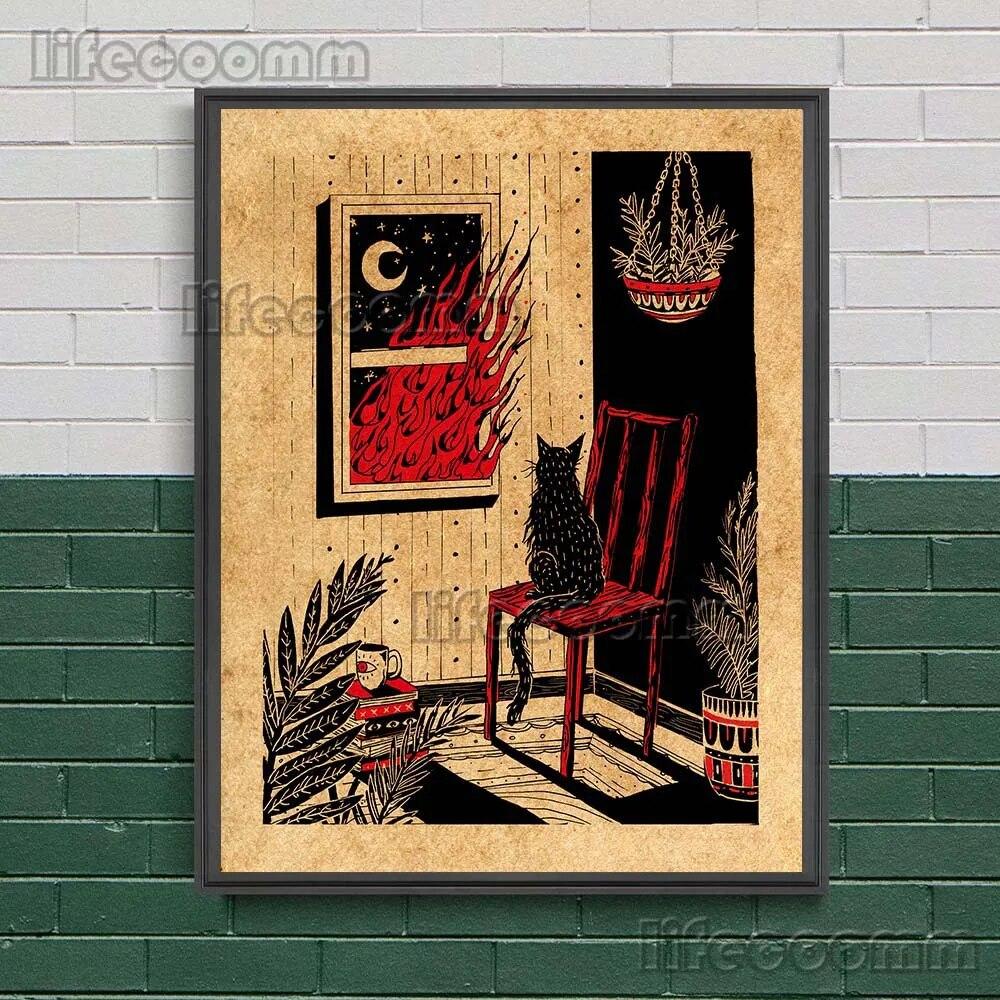 Таинственный ужасный змей и сундук с сокровищами ведьмы, настенная живопись на холсте, абстрактное языческое колдовство, элемент, печать плаката, без рамки