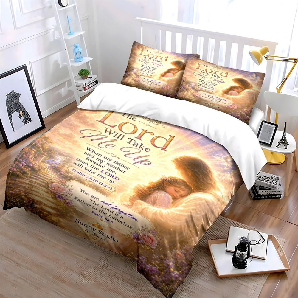 Religious Bedding Set with Psalm 27:10 Text Bedding set (1 duvet cover, 2 pillowcases, duvet not included)