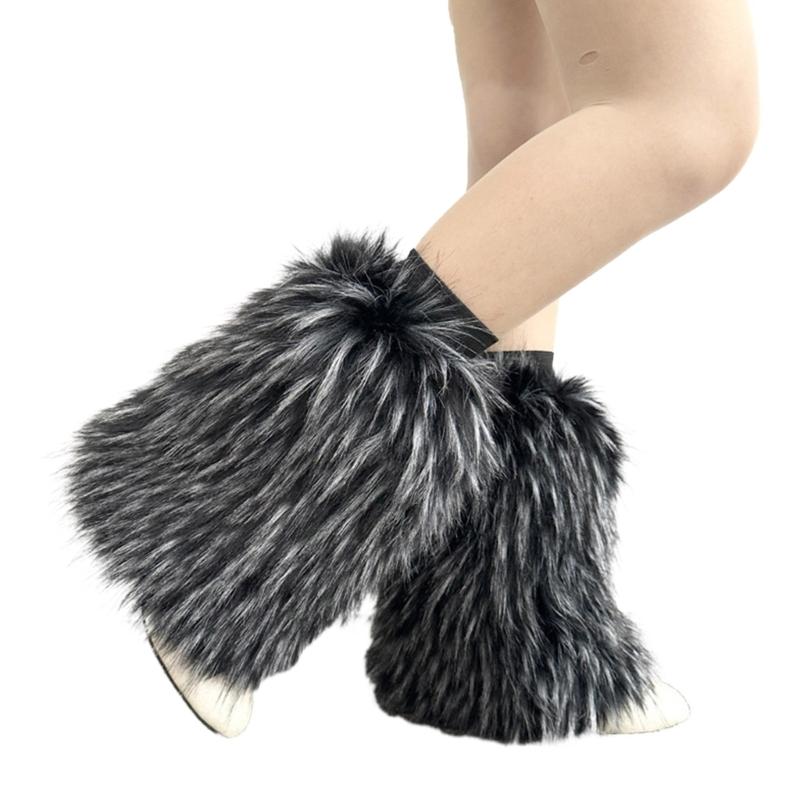 Women Furs Leg Warmer Winter Furry Long Boot Cuffs Fuzzy Shoe Cover Party Costume for Holiday Festival Performances Play