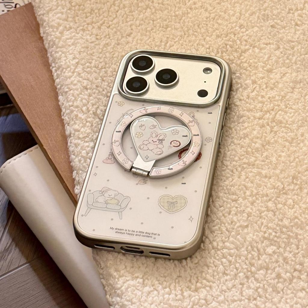 Креативный мультяшный чехол для iPhone 16/15/13 Pro Max: Магнитный кронштейн, Гальваническое покрытие, Корейский дизайн