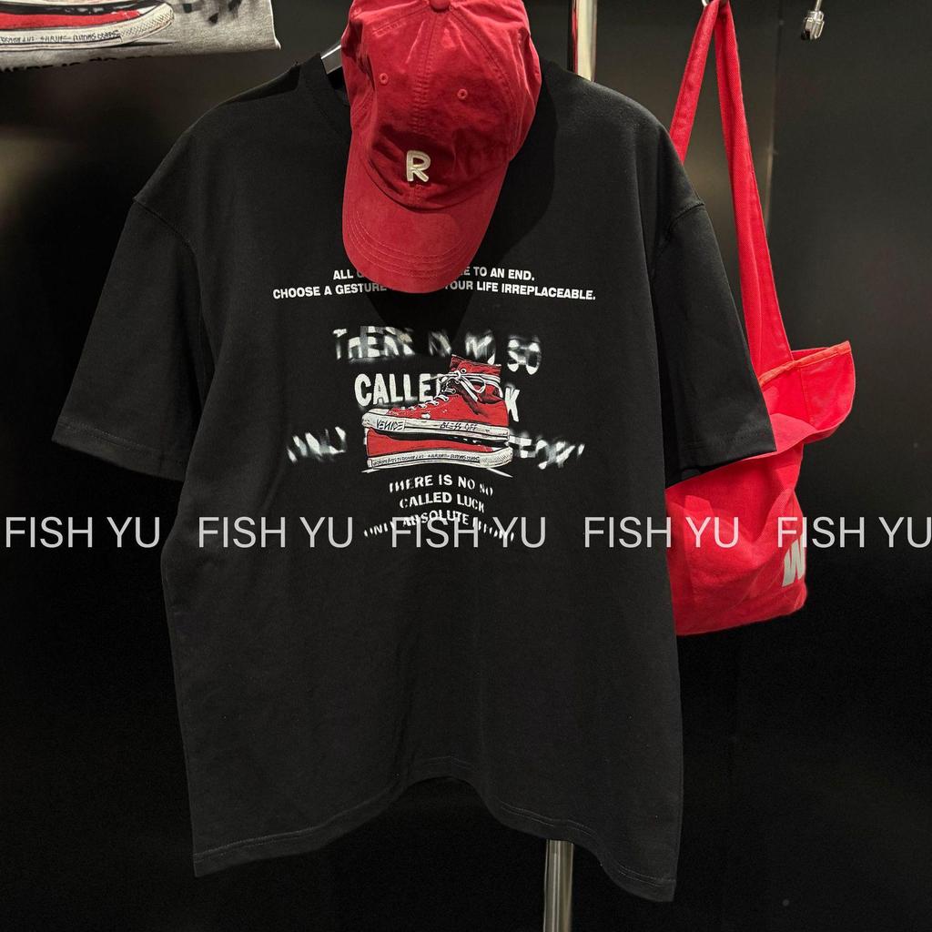 FISHYU Shisanhang Retro High-Top Canvas Shoes & Letter Print Short-Sleeve Women's T-Shirt (Early Autumn)