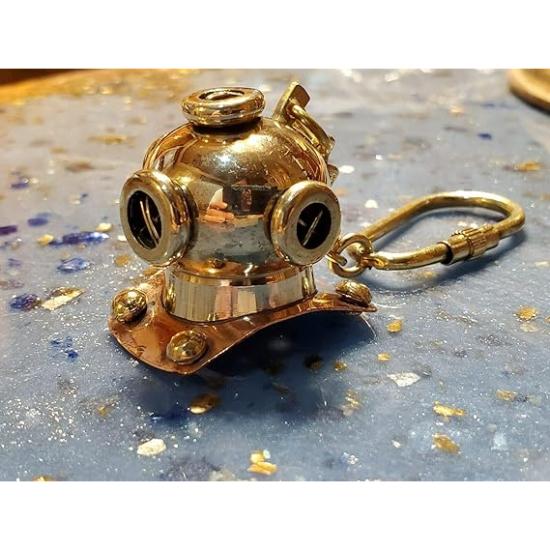 Antique Solid Brass Antique Divers Helmet Key Chain Scuba Diving Mini Helmet Key Ring