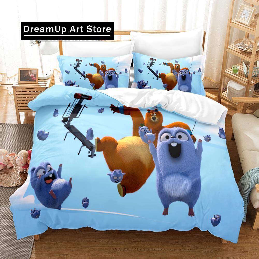 3D Print Fashion Grizzy and The Lemmings Bedding Set Boys Girls Twin Queen Full Size Duvet Cover Pillowcase Bed Adult Bedroom