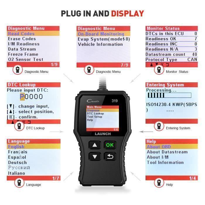LAUNCH CR319 OBD2 Scanner Valise Diagnostic Auto Multimarque pour Lire et Effacer Les Codes d’Erreur du Moteur