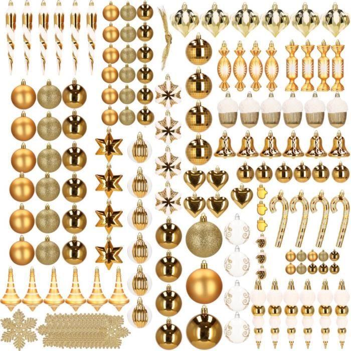 Boules de Noël - SPRINGOS - 155 pcs - Plastique - Couleur dorée - Décorations variées