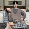 2-Piece Spring and Fall Men's Cotton Pajamas Set Boys Soft Long-Sleeved Sleep Rest Home Party Pajamas Men's Casual Homewear