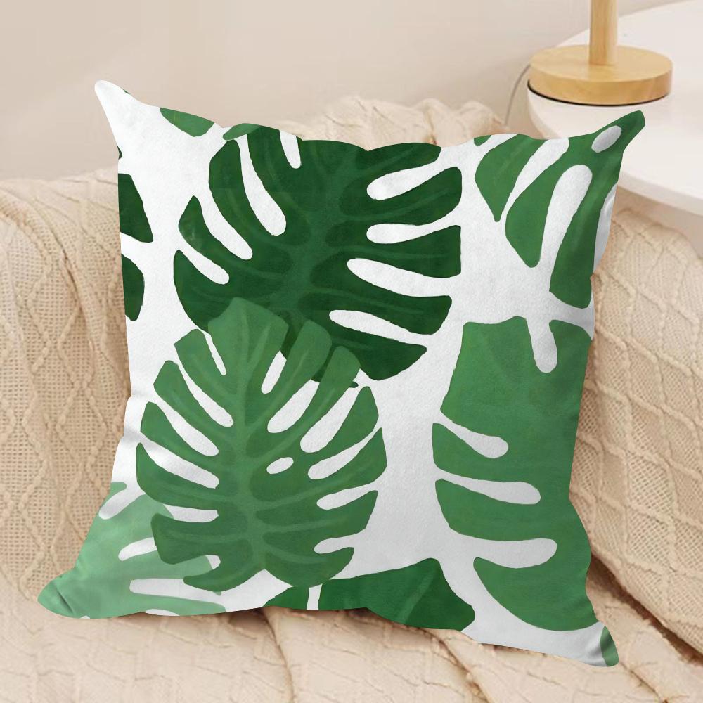 Modern Green Plants Cushion Cover Pillowcase Ultra Soft Skin Friendly Fabric Cloud Like Comfort Concealed Zipper