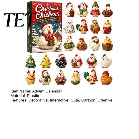 Advent Calendar for Kids 24 Days Chicken Figures Calendar, Farm Animals Countdown Cute Surprise Animal Collectibles Boxes with Hen And Rooster Design