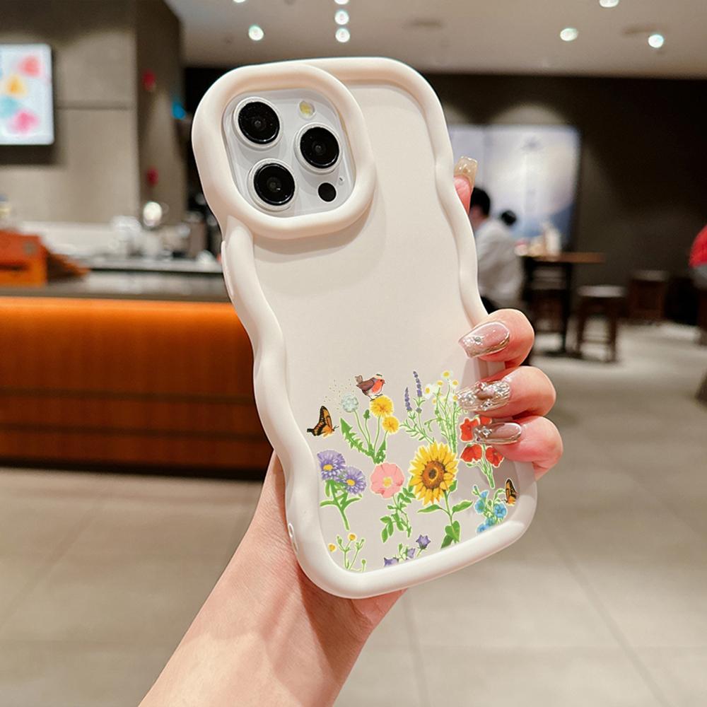 Чехлы для телефонов N75 Butterflies flowers Macaron Wavy Edge для iPhone 16 Pro Max Samsung S24 S23 Ultra A35 A54 A55 Xiaomi Redmi Note 13 Противоударный чехол