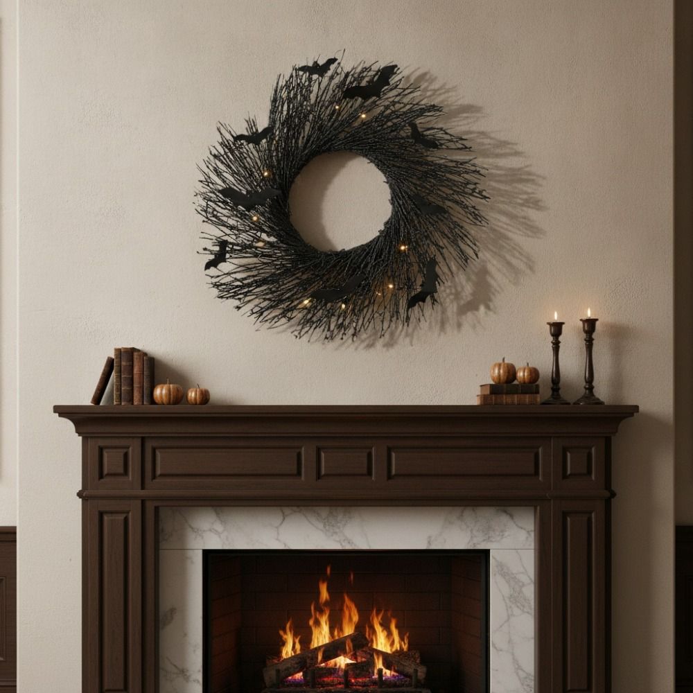 Dark Style Halloween Hanging Garland with Bat Spooky Halloween Wreath Window