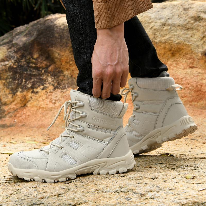 Модные новые мужские ботинки с высоким верхом, походные кроссовки для мужчин, противоударные, высокого качества, черные, спортивные, треккинговые, размер 46