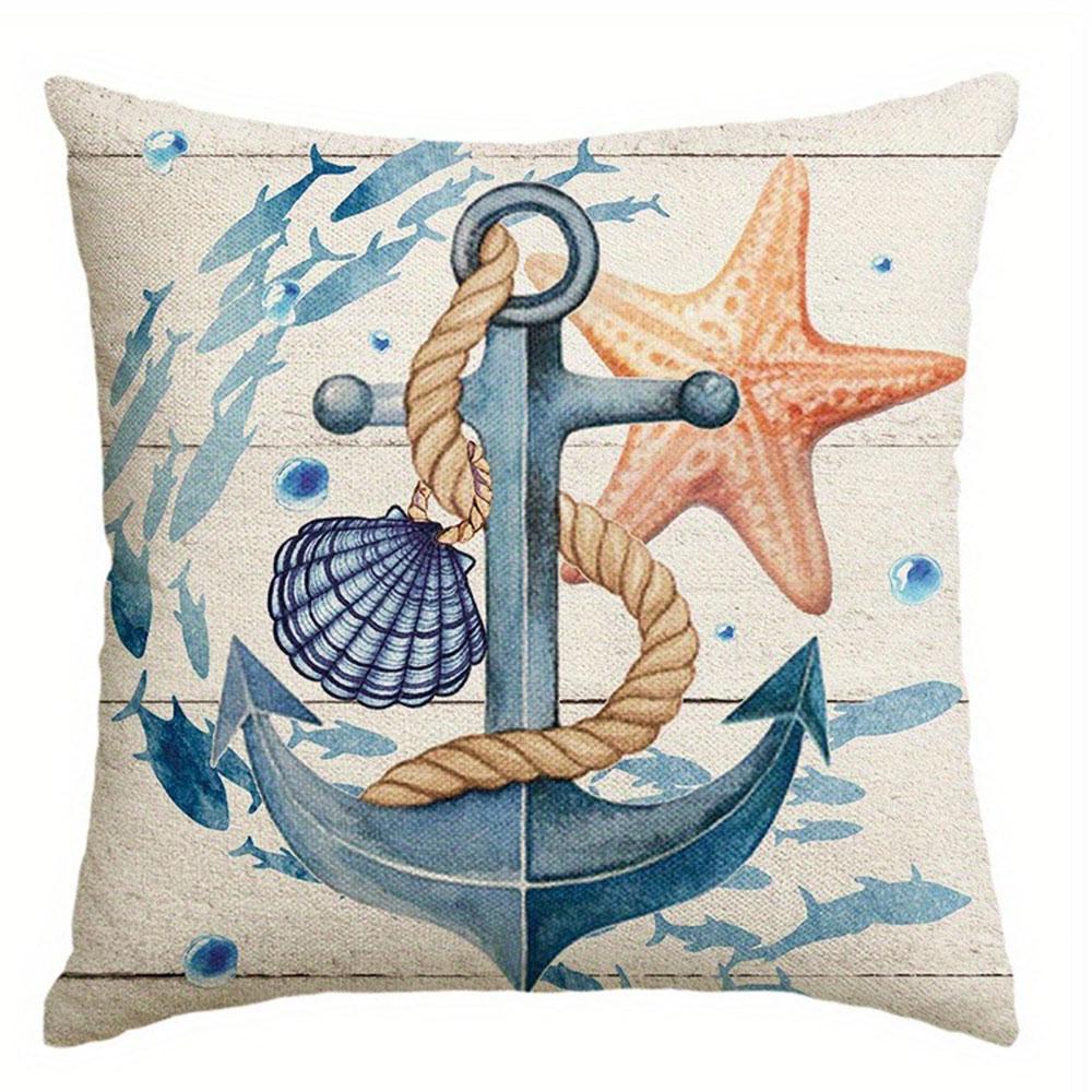 Nautical Elements Pattern Home Decor Pillow Cover Living Room Sofa Polyester Cushion Cover With Zipper