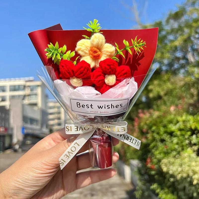 1 шт. Вязаный сюрприз Имитация букета Украшение Насыщенные цвета Красота Шелковый цветок Вечеринки Благословение Фотореквизит