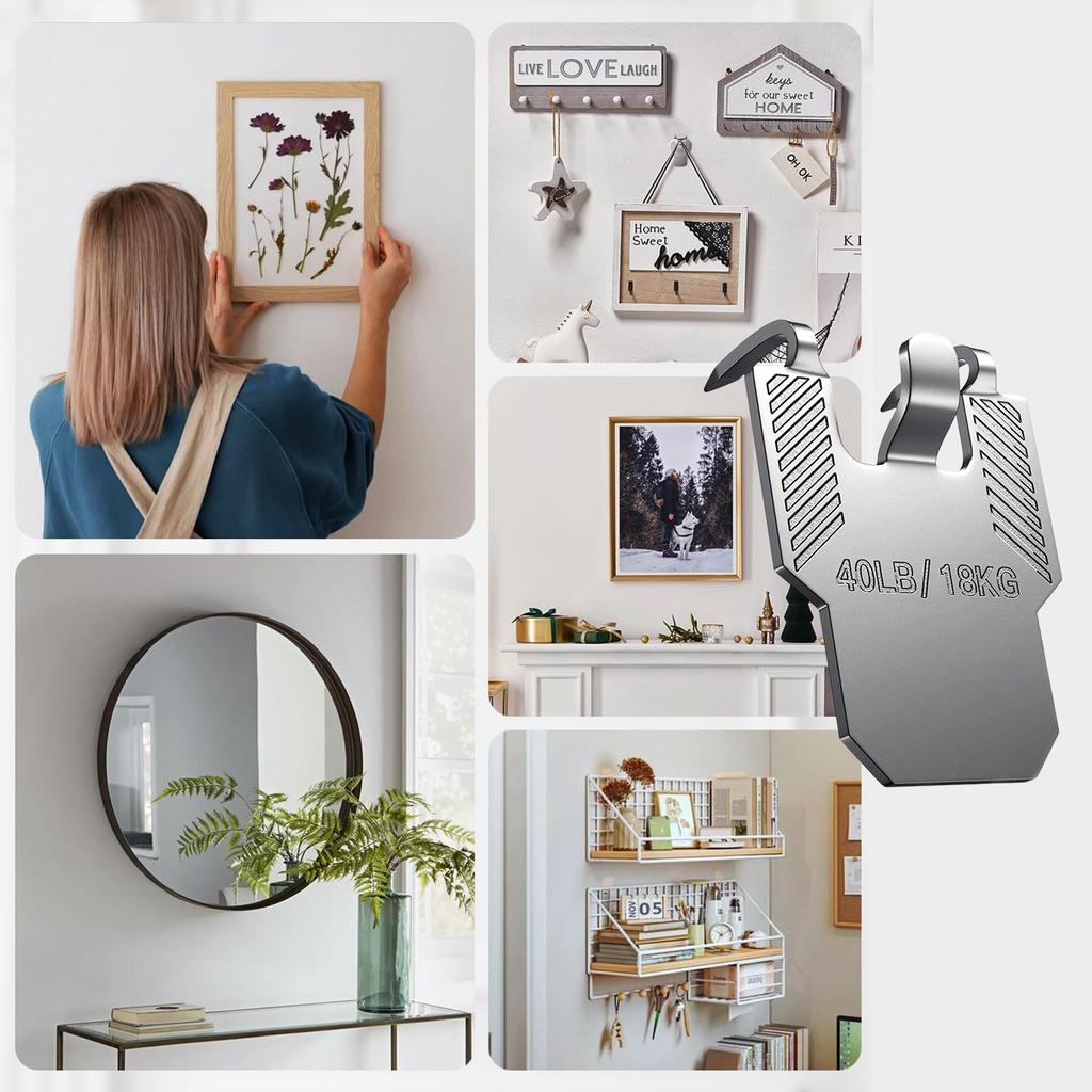 Pack Of 20 Heavy Duty Stainless Steel Picture Hangers For Drywall Reusable Wall Hook Claws for Photo Poster Painting