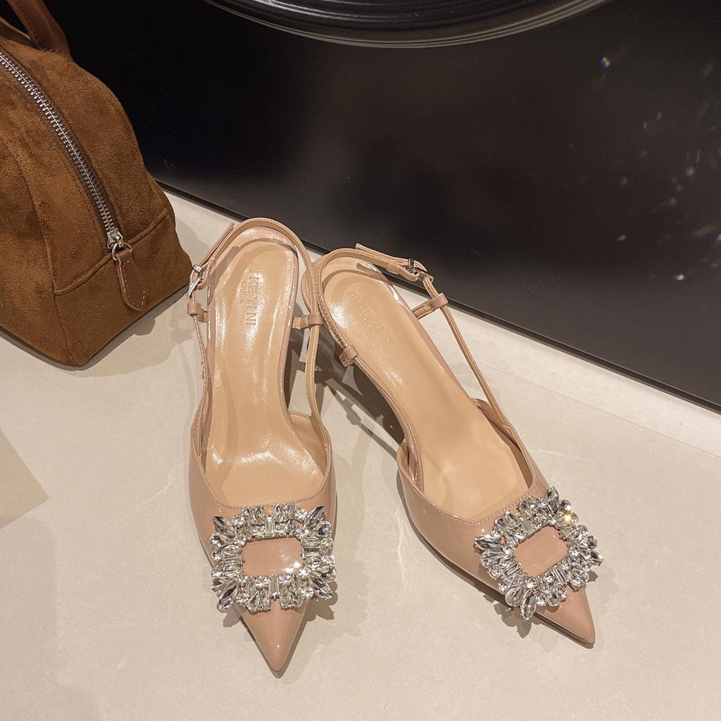 Новые женские босоножки на высоком каблуке 2025 года, с острым носком, украшенные стразами, элегантная женская обувь