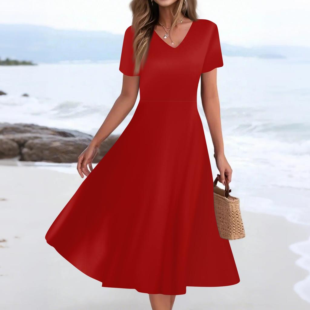 Женское летнее повседневное модное платье с принтом и карманом, коротким рукавом и V-образным вырезом